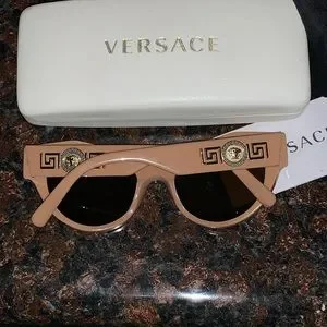 Versace cat eye sunglasses. Soft tan in color. Runway Versace Cat Eye Sunglasses. Medium Tint . Soft Tan in  main image 3